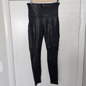 Spanx Black Faux Leather Moto Leggings Size Large